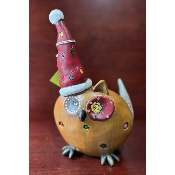 Unique Wooden Handcrafted Christmas Owl Wine Holder Santa Hat - Picture 2 of 5